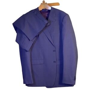 Men's Blue Wool Blend Two Button Suit Blazer & Pants Size XL 50/44